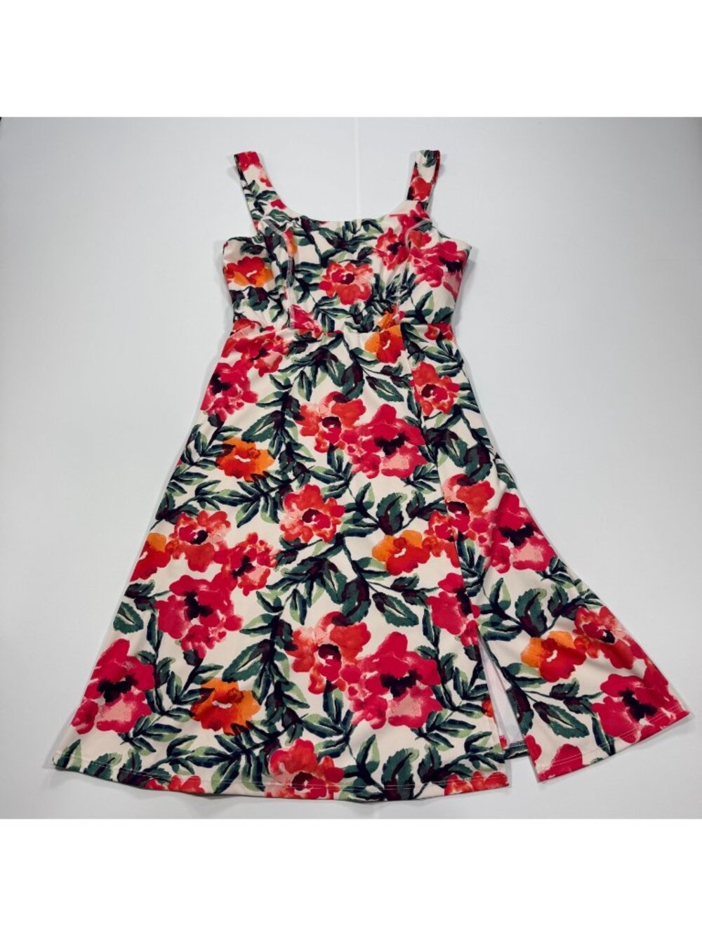 Lularoe Dress Women's S White Floral Polyester Fit & Flare Padded Slit Stretch